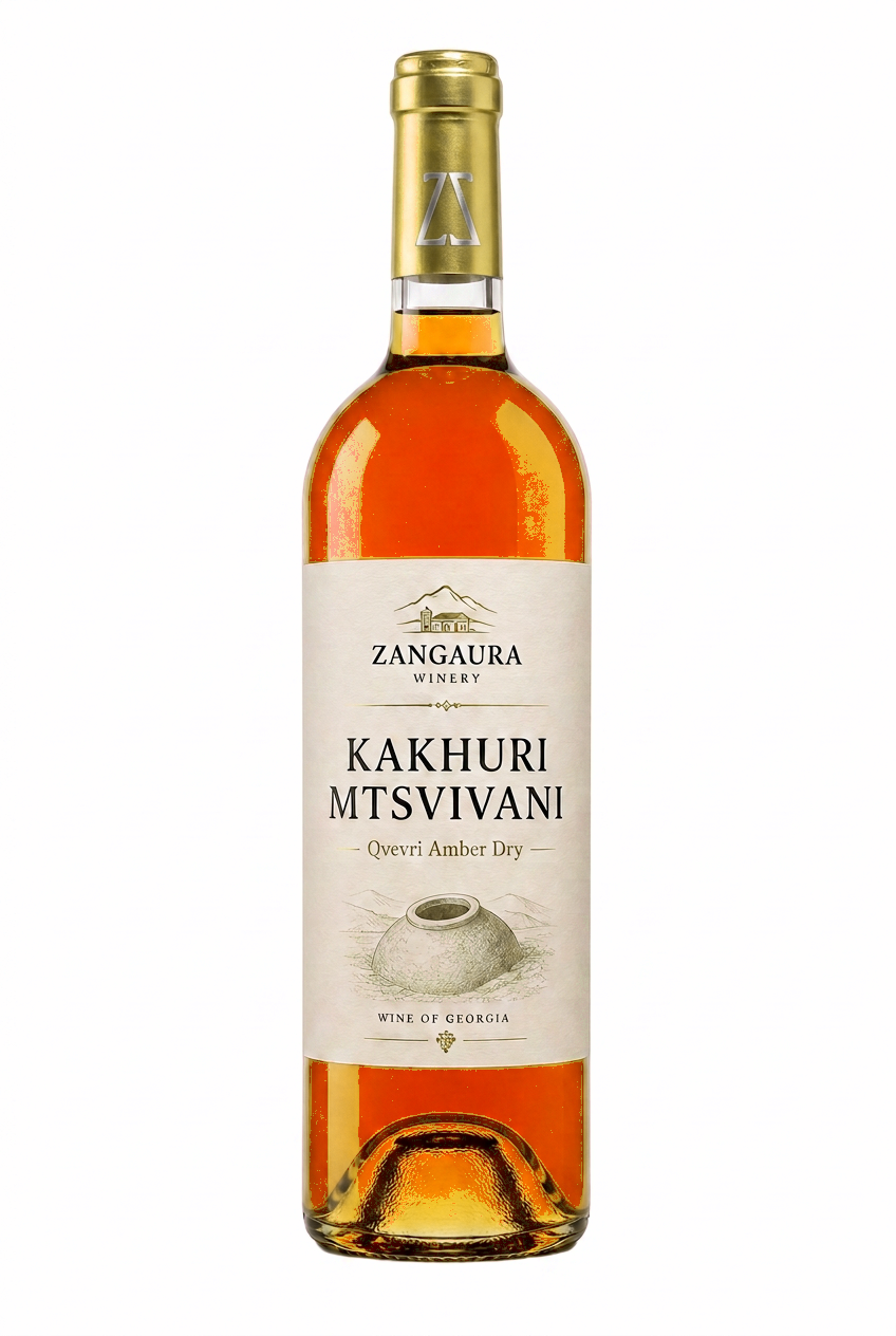 ZANGAURA Kakhuri Mtsvivani Amber Dry wine bottle